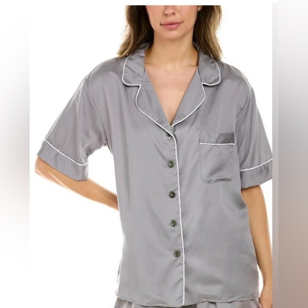 2PC ETTITUDE SATEEN PJ SET / Pants & short Sleeve Shirt S